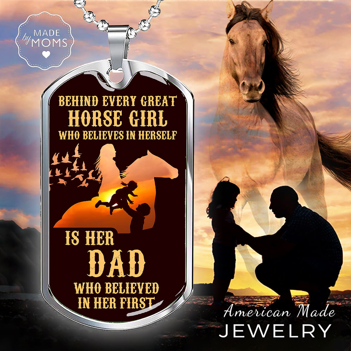 Premium "Horse Girl Loves Dad" Dog Tag - Father's Day